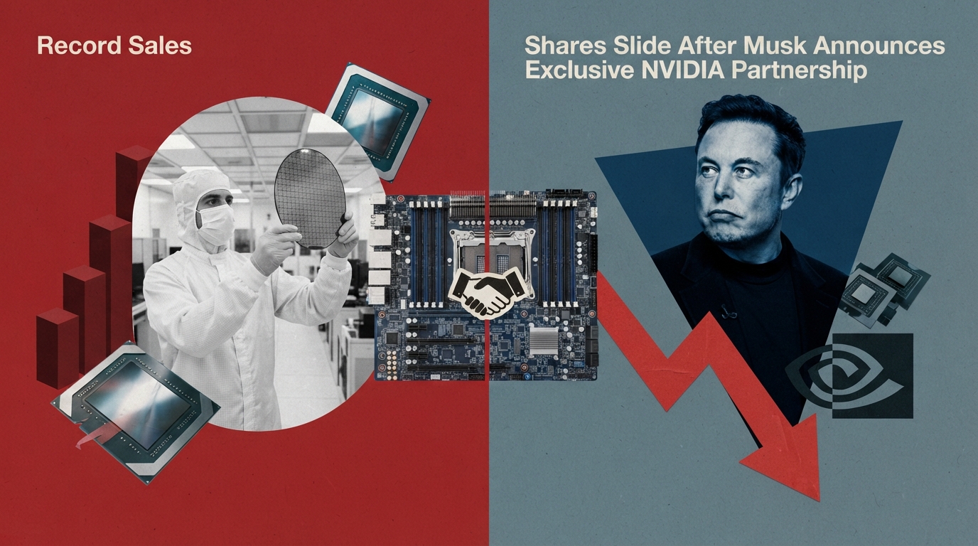AMD Posts Record Sales, Yet Shares Slide After Musk Announces Exclusive NVIDIA Partnership